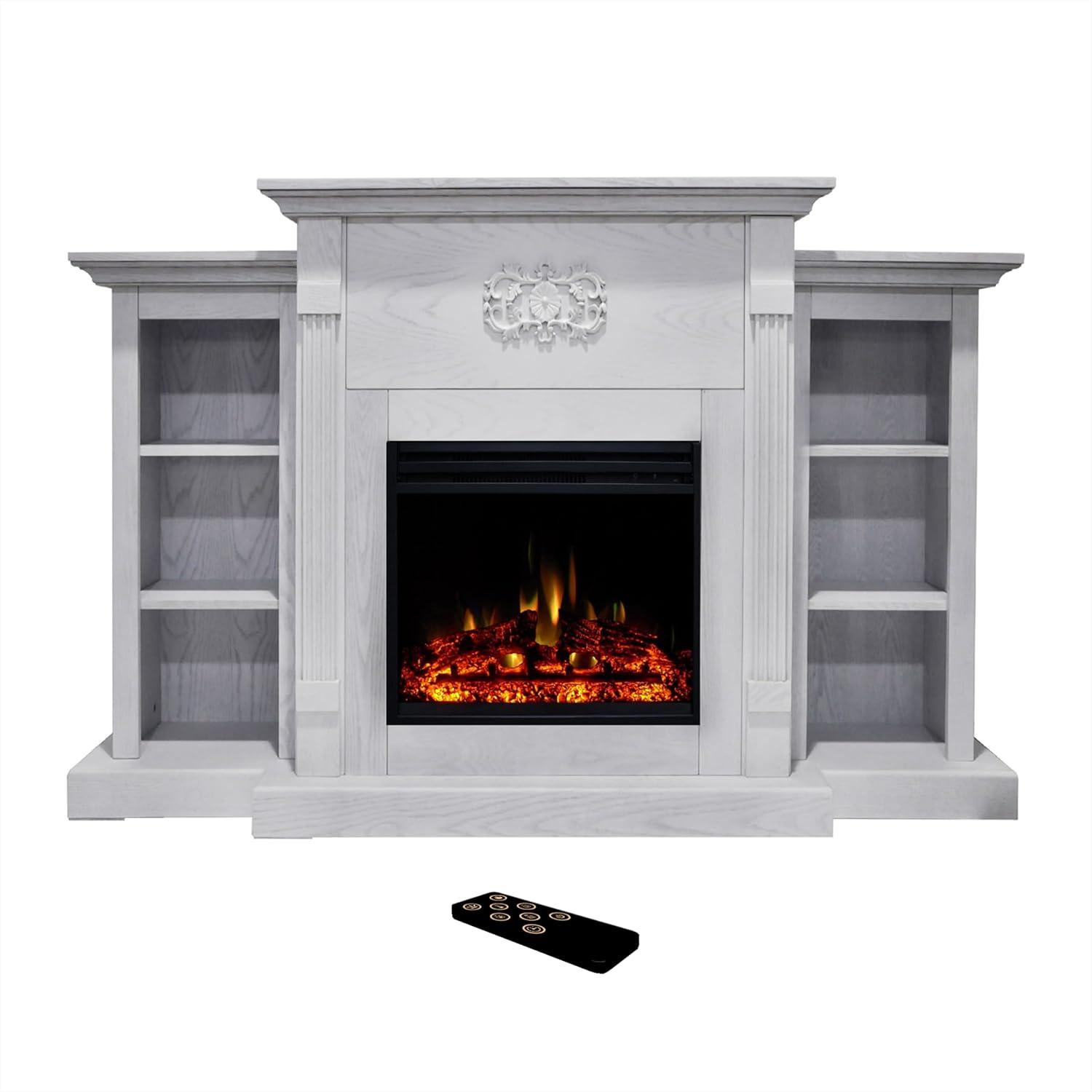 Cambridge Sanoma 72'' Electric Fireplace with Enhanced Charred Log Insert | Multi-Color Flame | For Rooms up to 210 Sq.Ft | Remote | Slate Blue Mantel | Adjustable Heat Settings