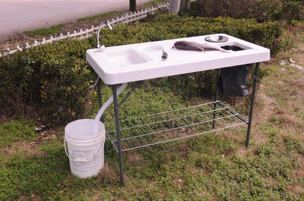 White Heavy Duty Plastic Fish Cleaning Table with Sink and Shelf