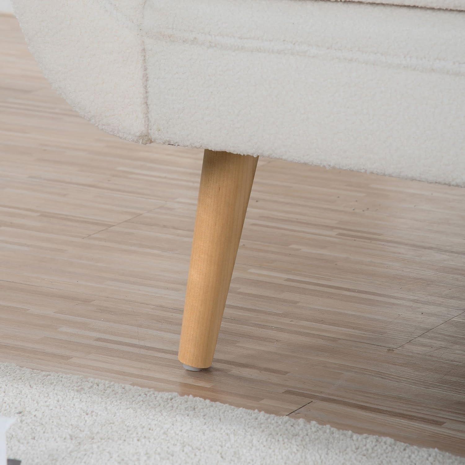 Chaise Lounge Chair Indoor Velvet Upholstered, Modern Sled Base Design with Sturdy Birch Legs, Ergonomic Curved Lumbar Pillow for Living Room, Bedroom, Home Office (White)