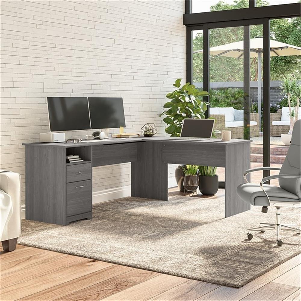 Cabot 72W L Shaped Computer Desk with Drawers in Modern Gray - Engineered Wood