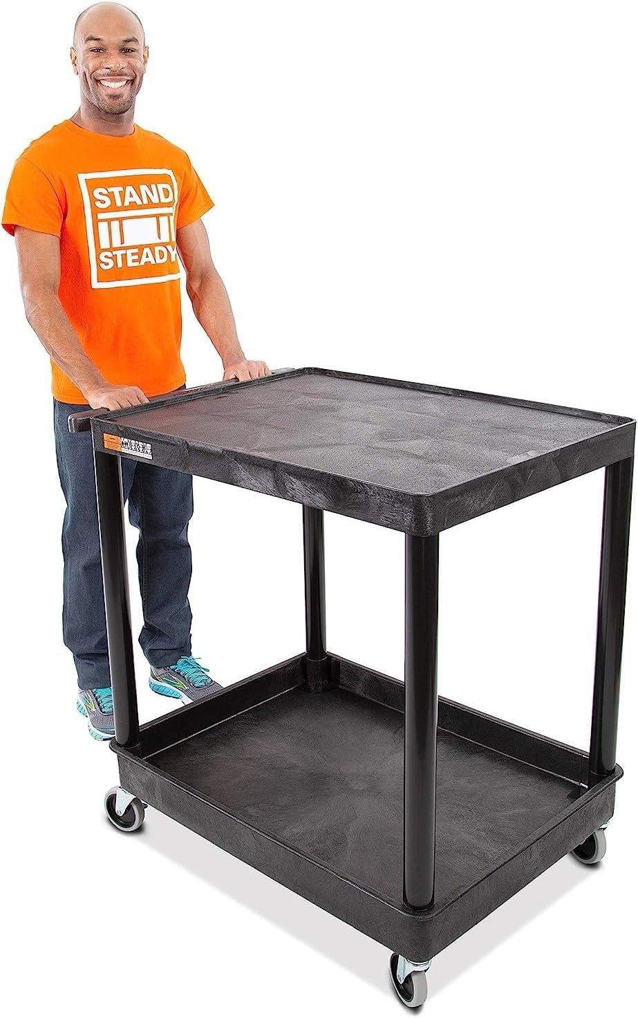Original Tubstr Hybrid | Large Flat Top Utility Cart | Heavy Duty Service Cart Holds Up to 400 lb. | Lipped Top Shelf & Deep Tub Bottom Shelf | Ideal for Warehouse, Cleaning & More (32in x 24in)