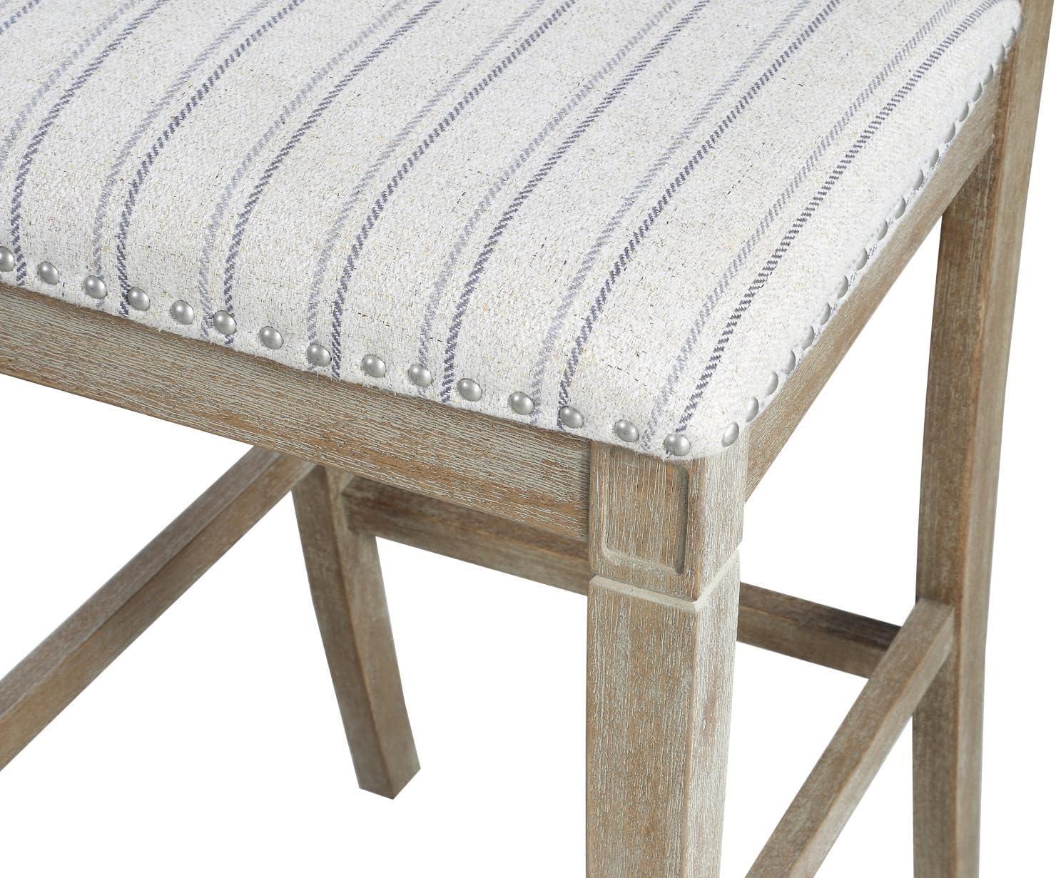 Emmy Rustic Wash 26" Gray Striped Upholstered Counter Stool with Nailhead Trim