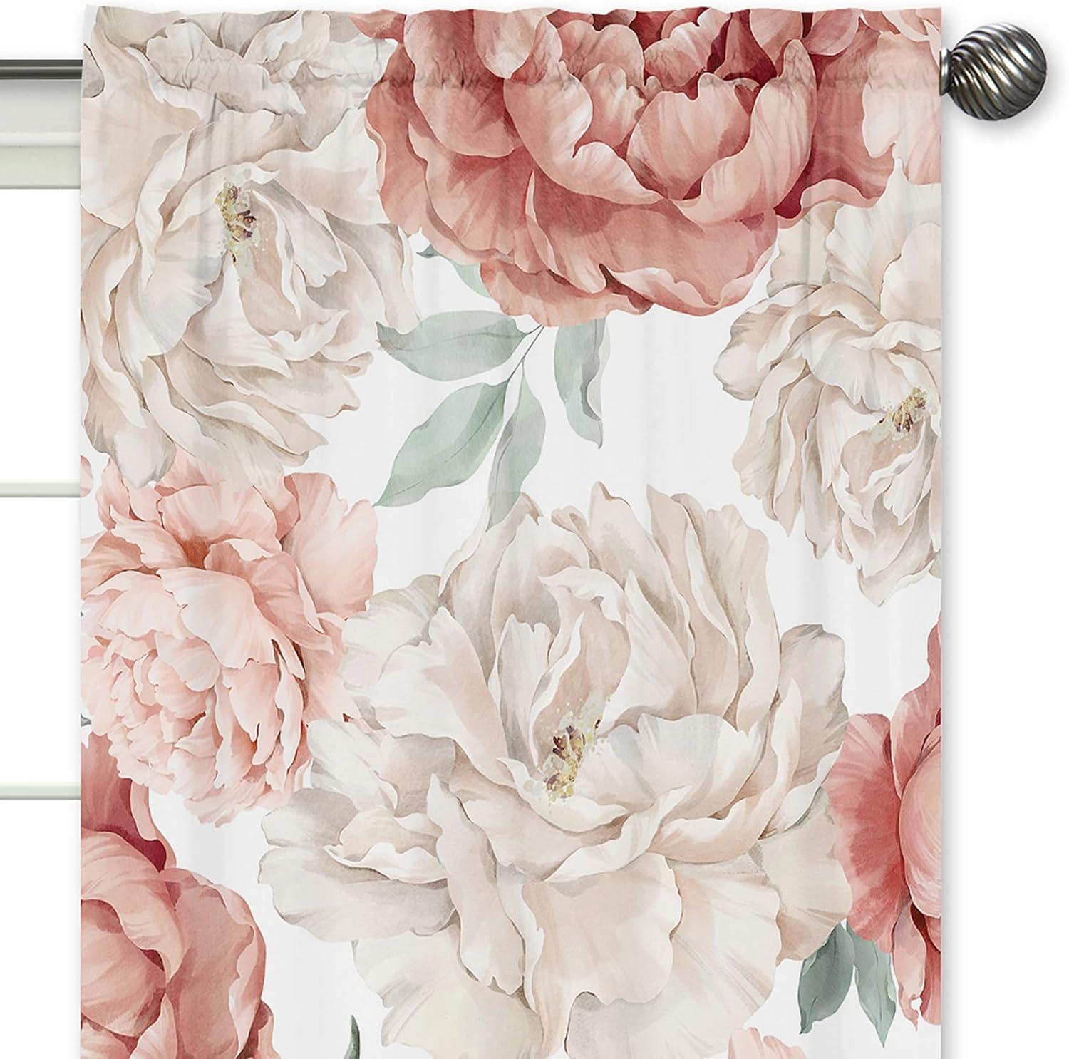 Sweet Jojo Designs Peony Floral Garden Pink and Ivory Semi-Sheer Rod Pocket Curtain Panels by Sweet Jojo Designs (Set of 2)