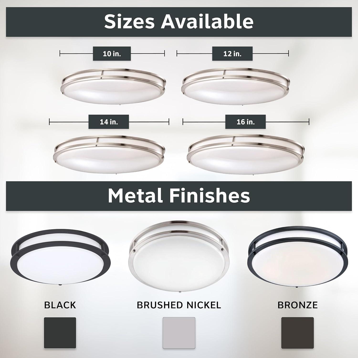 Designers Fountain Flush Mount Ceiling Light, 10 Inch Round LED DC Lighting Fixture Kitchen, Bedroom, Bathroom, Hallway, Dimmable, 1150 Lumens, 3000K/4000K/5000K, Brushed Nickel, EV1410C3C-35