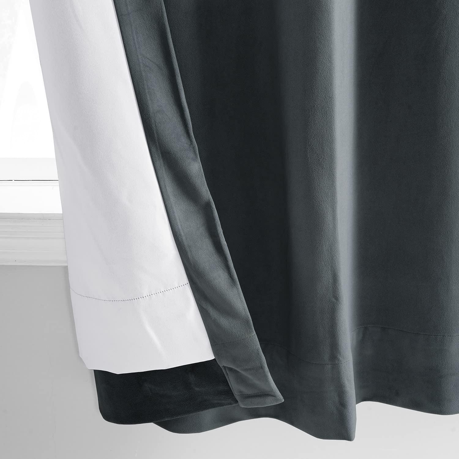 Half Price Drapes Signature Natural Grey Velvet Blackout Curtains For Bedrooms (1 Panel), 50WX 120L