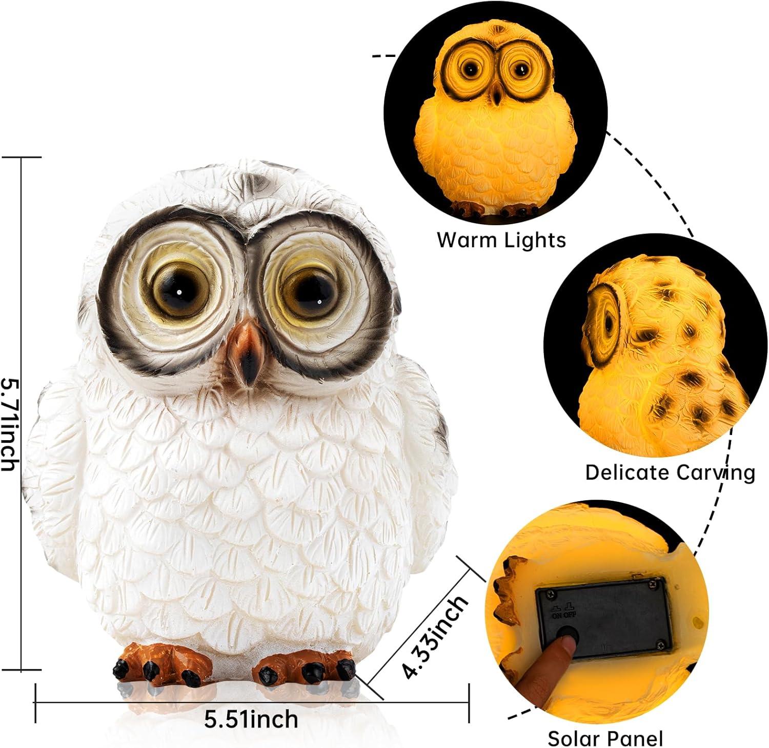 Solar Resin Owl Figurine with LED Lights for Outdoor Decor