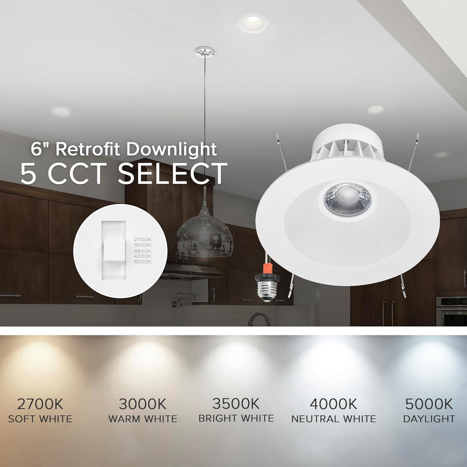 Maxxima 5 in. & 6 in. Retrofit Round Recessed Anti-Glare LED Downlight, 1300 Lumens, 5 CCT 2700K-5000K