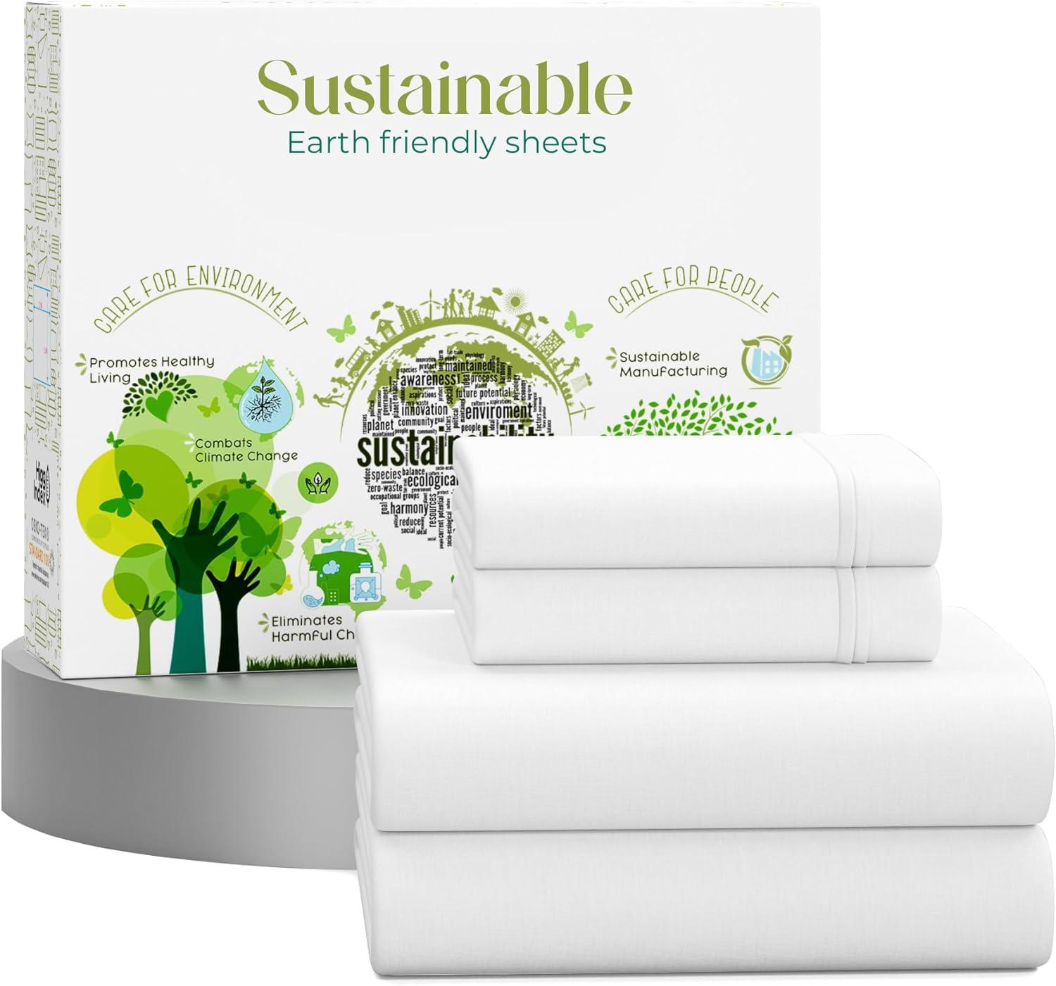 King 400 Thread Count Wrinkle Free Cotton Sheet Set Light Blue - Purity Home: Sateen Weave, OEKO-TEX Certified, Deep Pocket