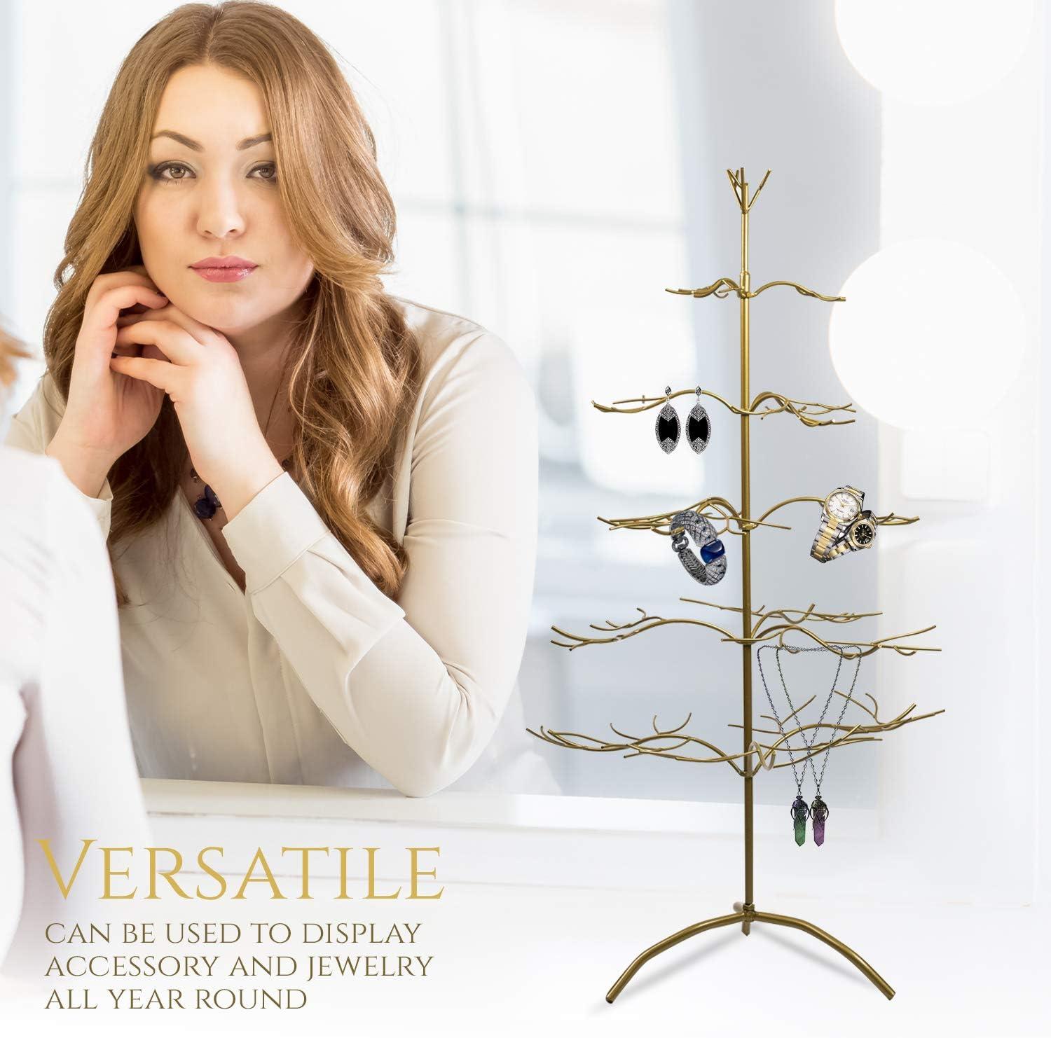 Elegant 36" Silver Metal Christmas Tree & Jewelry Organizer