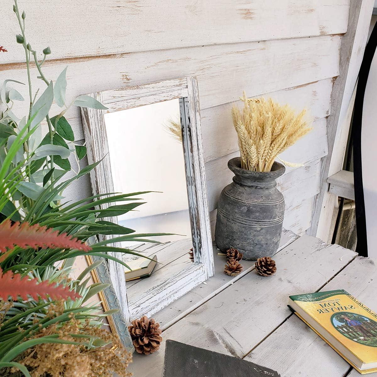 Rustic White Rectangular Wood Wall Mirror