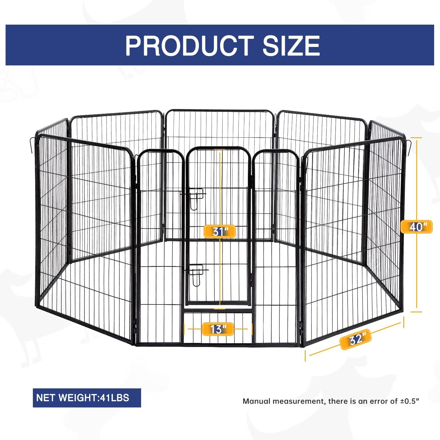 Magshion 8 Panels 40" Height Pet Playpen, Dog Fence for Medium and Large Dogs, Metal Dog Exercise Pen with Doors for Indoor, Outdoor, Black