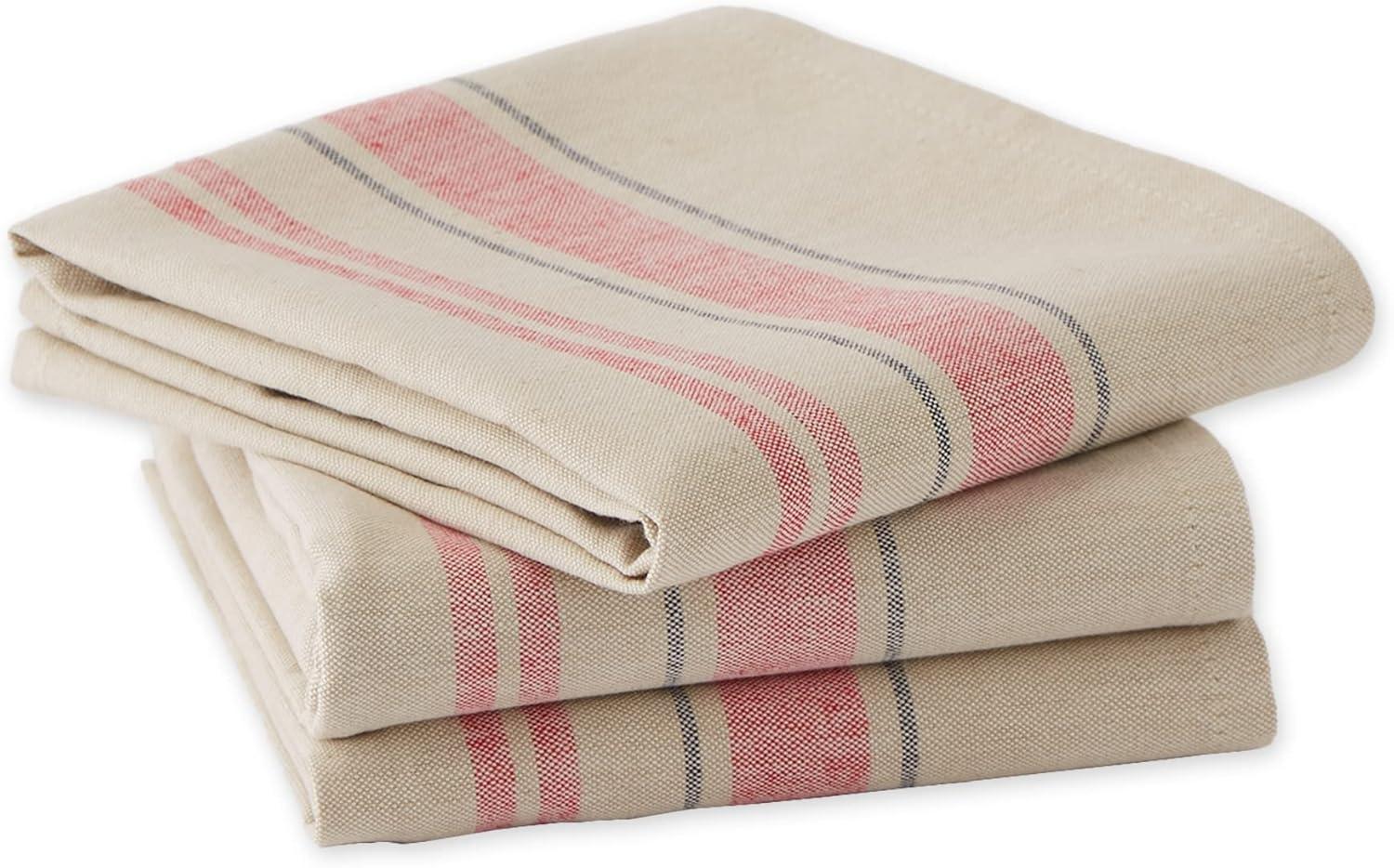 Beige and Red Cotton Terry Kitchen Dishtowel Set