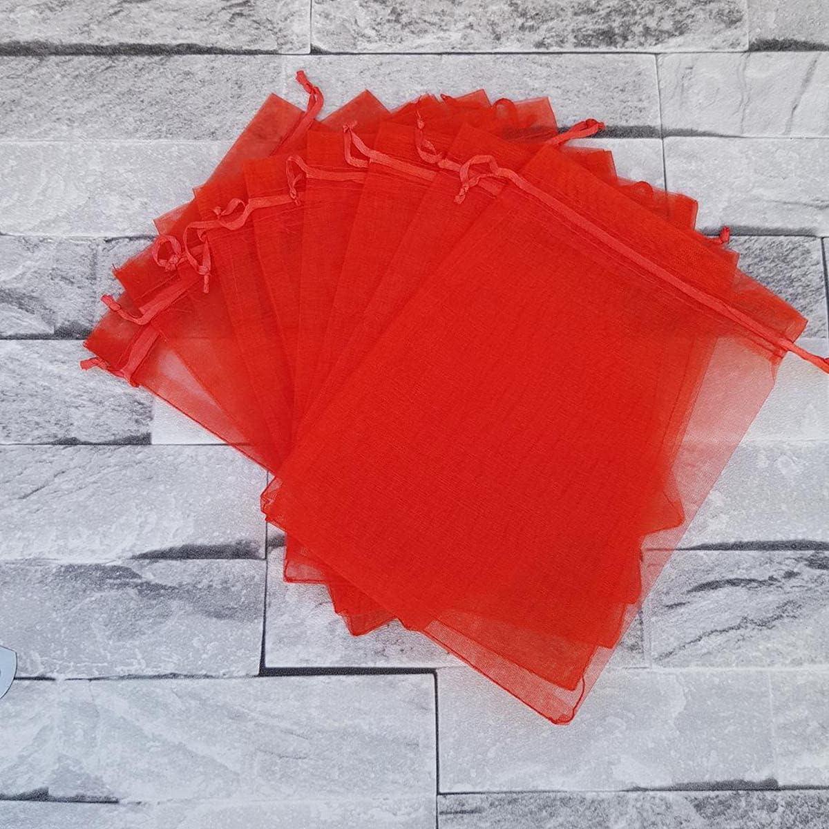 100PCS 4x6inch (10x15cm) Drawstring Organza Jewelry Favor Pouches Wedding Party Festival Gift Bags Candy Bags (Red)