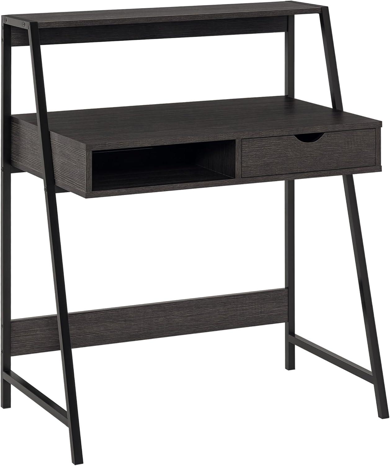 HomCom Home Office Desk, Computer Desk for Small Spaces, Writing Table with Drawer and Storage Shelves, Grey