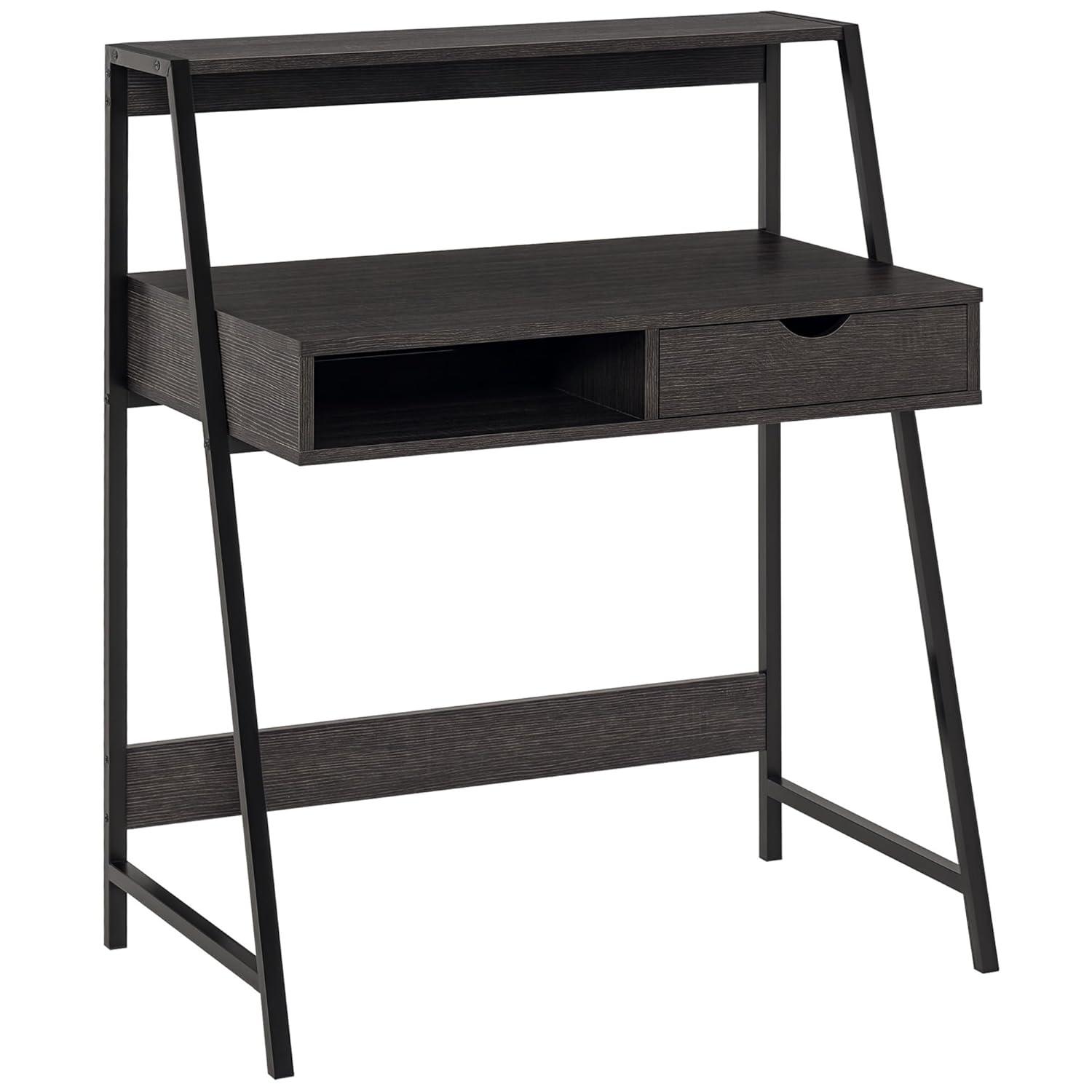 HomCom Home Office Desk, Computer Desk for Small Spaces, Writing Table with Drawer and Storage Shelves, Grey