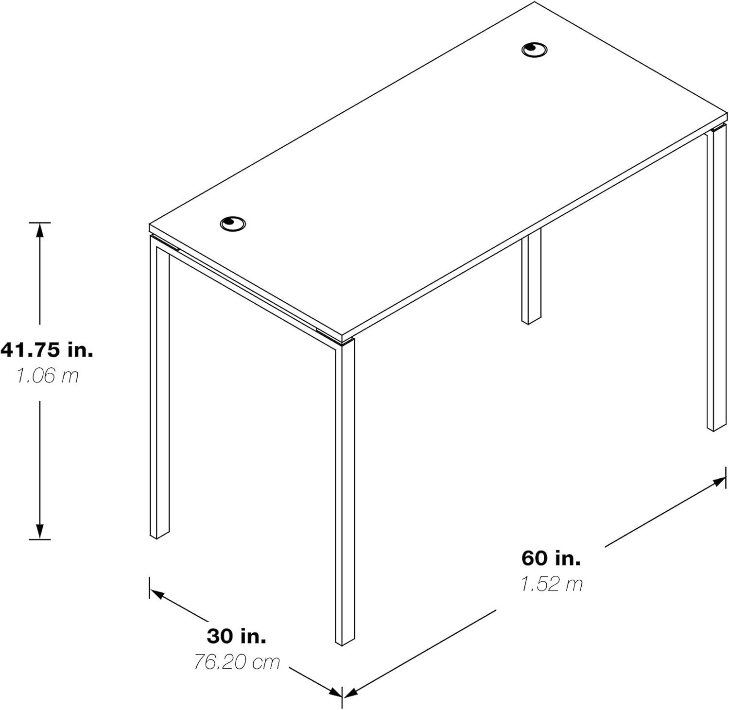 60" Writing Desk with White Laminate Top and White Finish Metal Legs