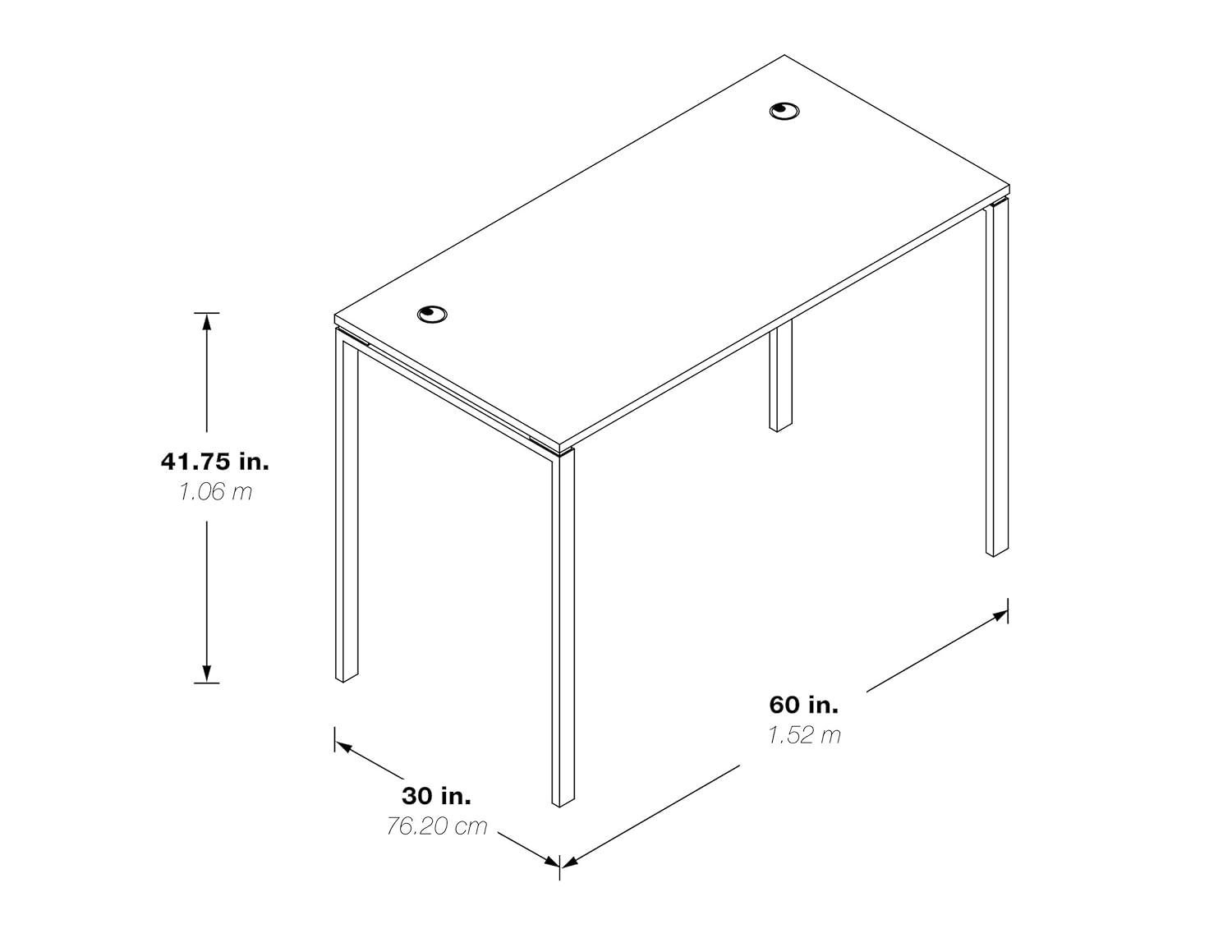 60" Writing Desk with White Laminate Top and White Finish Metal Legs