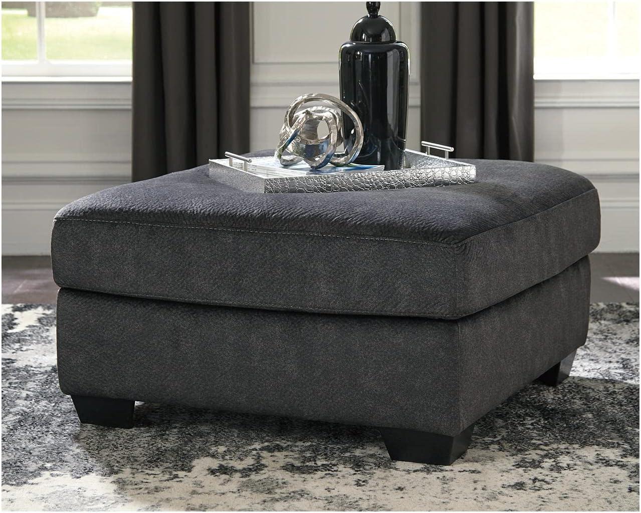 Accrington Granite Gray Oversized Ottoman with Faux Wood Frame