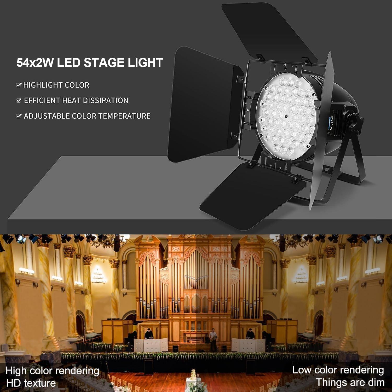 Strobe Light dj Stage Lights-BETOPPER 54 * 2W COB LED Super Bright DMX DJ Lights with Barndoors White/Off White Lighting 5000 Lumens for Theater,Photostudio,Home Decoration,Party,Church Event,Wedding