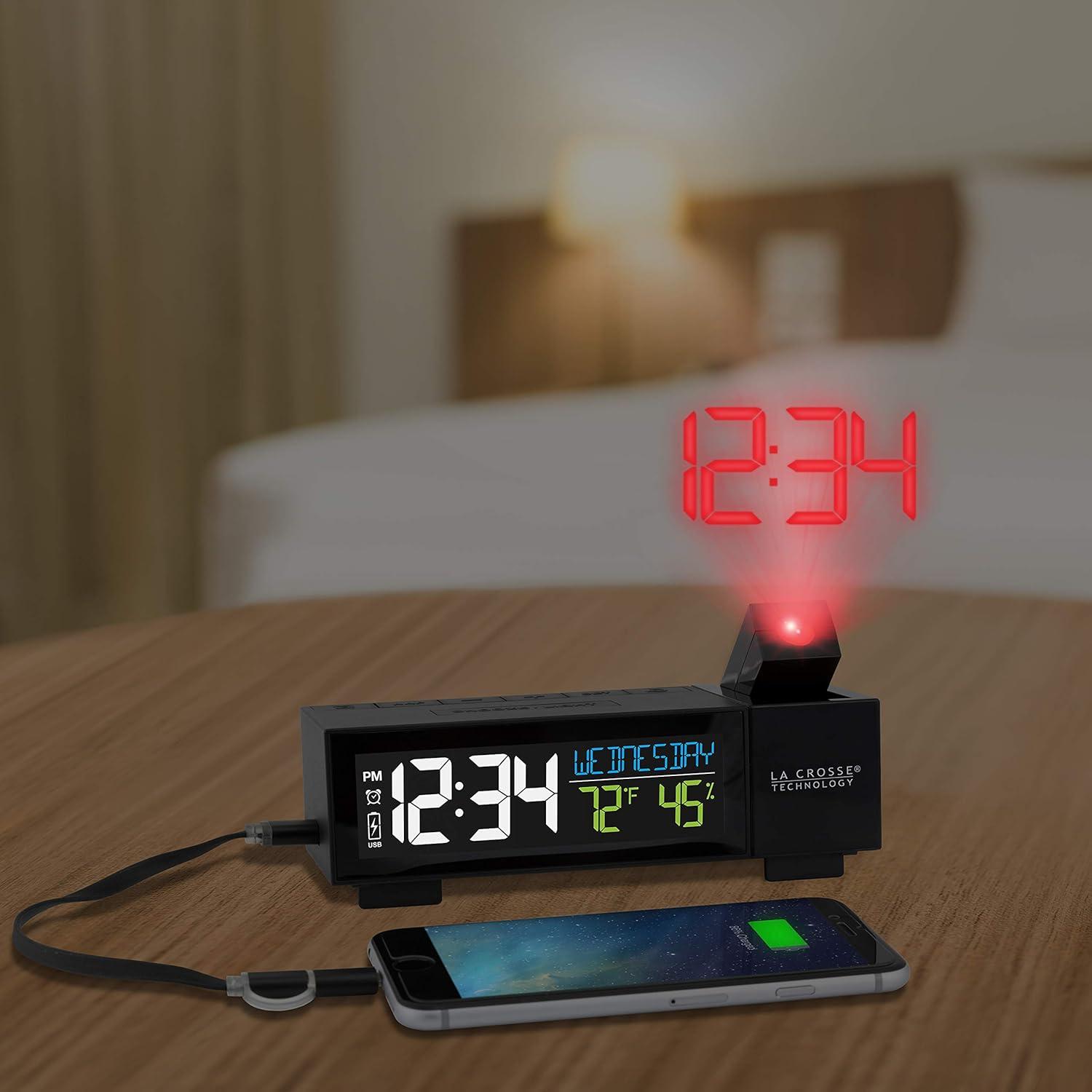 La Crosse Technology Black Pop-up Bar Projection LCD Alarm Clock with USB Port, 616-1950-INT