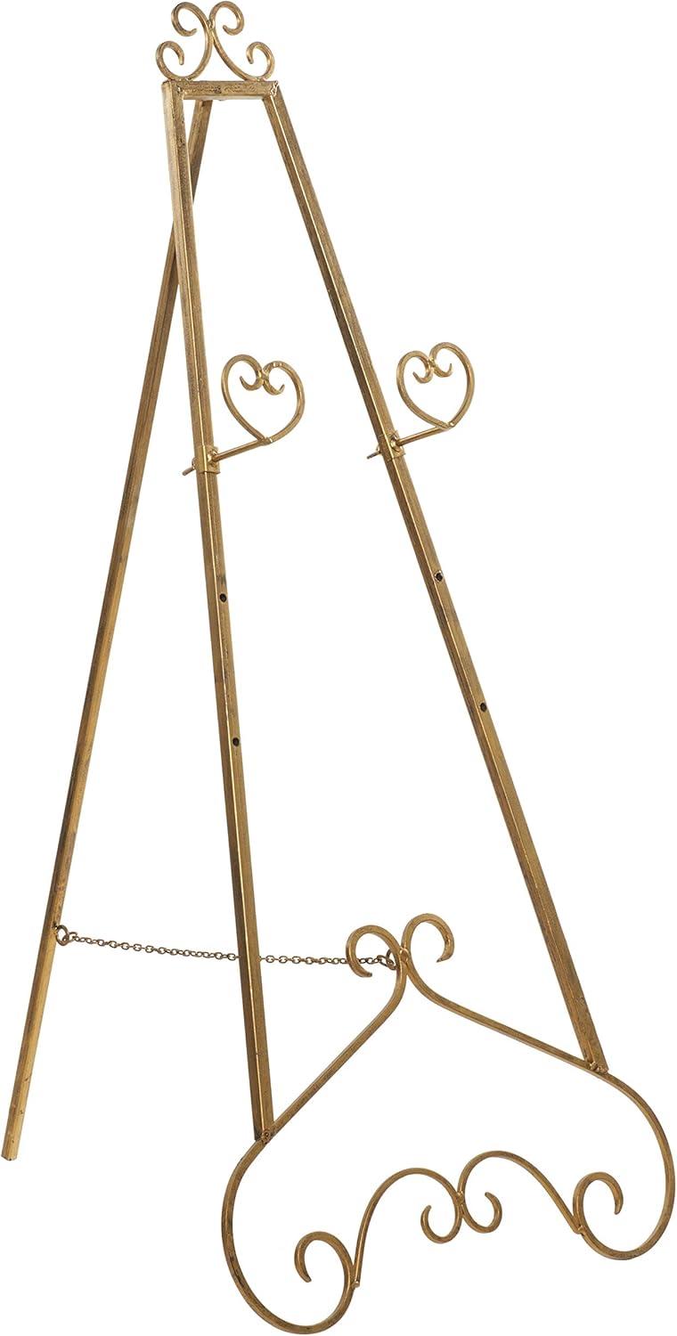 Gold Metal Scroll Adjustable Floor Easel with Chain Support