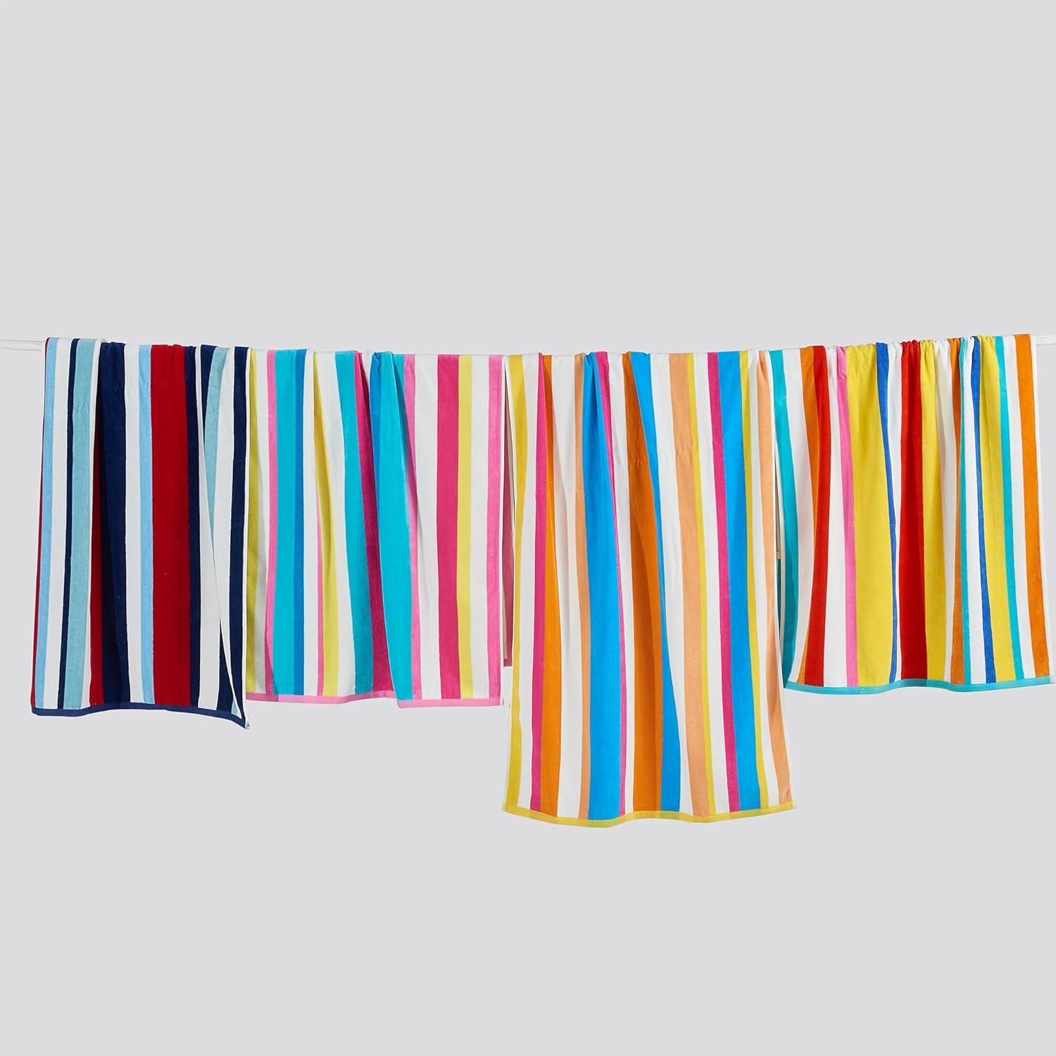 100% Cotton 4 Pack Stripe Beach Towels - Great Bay Home (30" x 60", Multi Colorful Stripes)