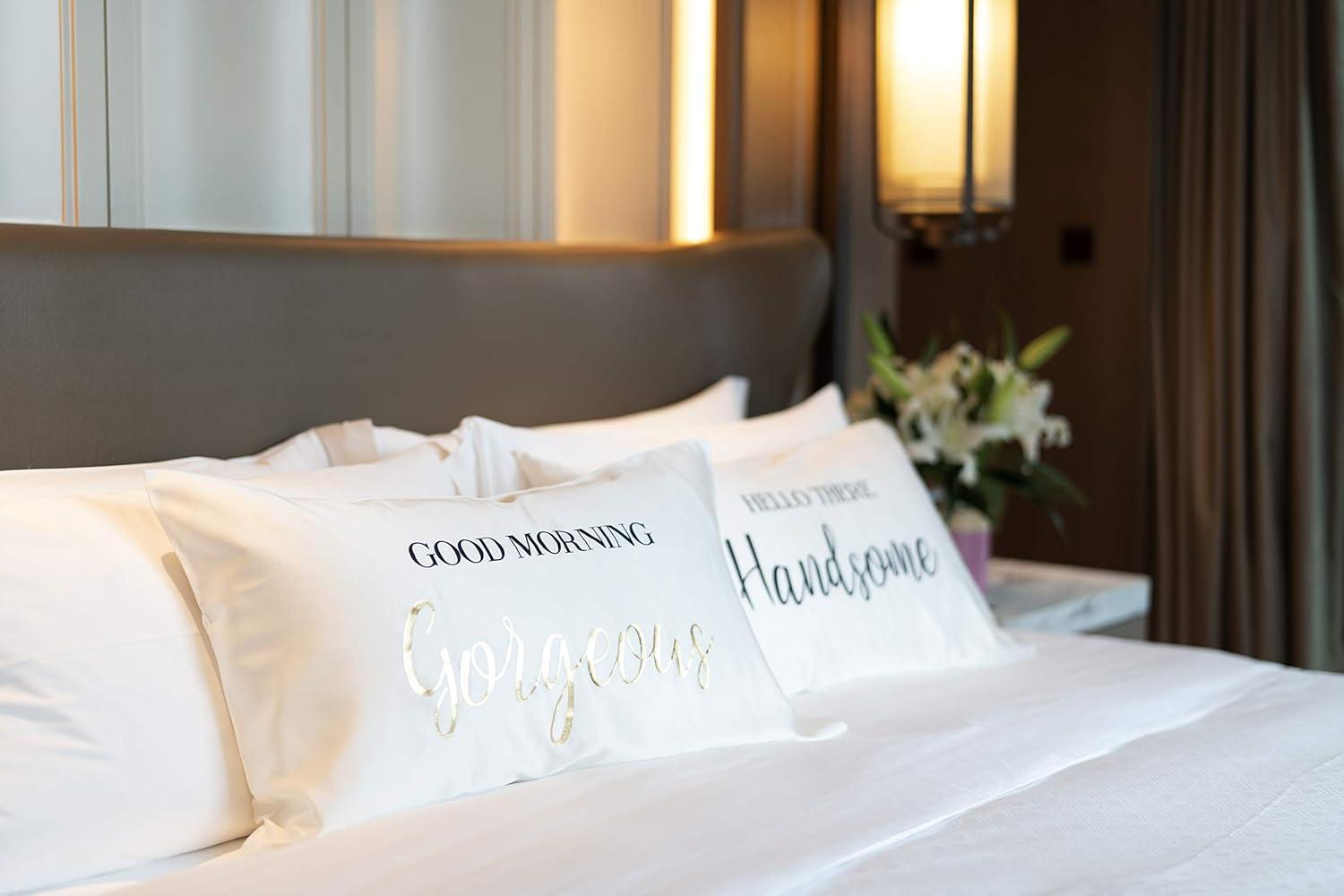 Shiraleah Set Of 2 Standard Pillowcases "Good Morning Gorgeous/ Hello There Handsome" - Shiraleah