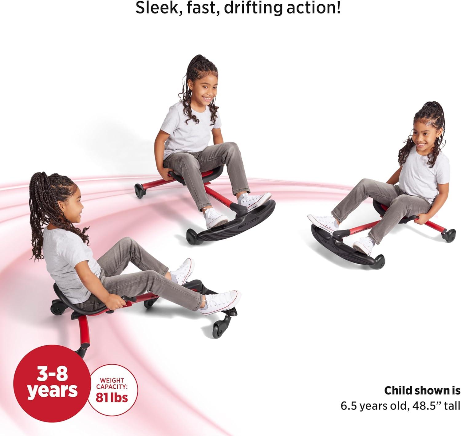 Radio Flyer Stingray Pro, Drifting Caster Scooter Ride-On for Kids, 360 Spins