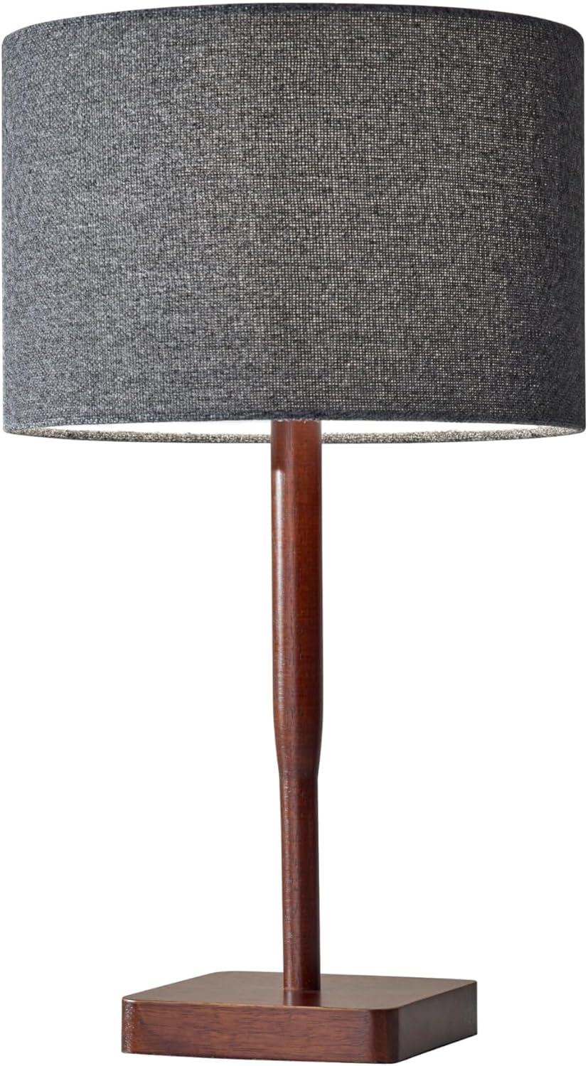 Natural Rubber Wood Table Lamp with Gray Drum Shade