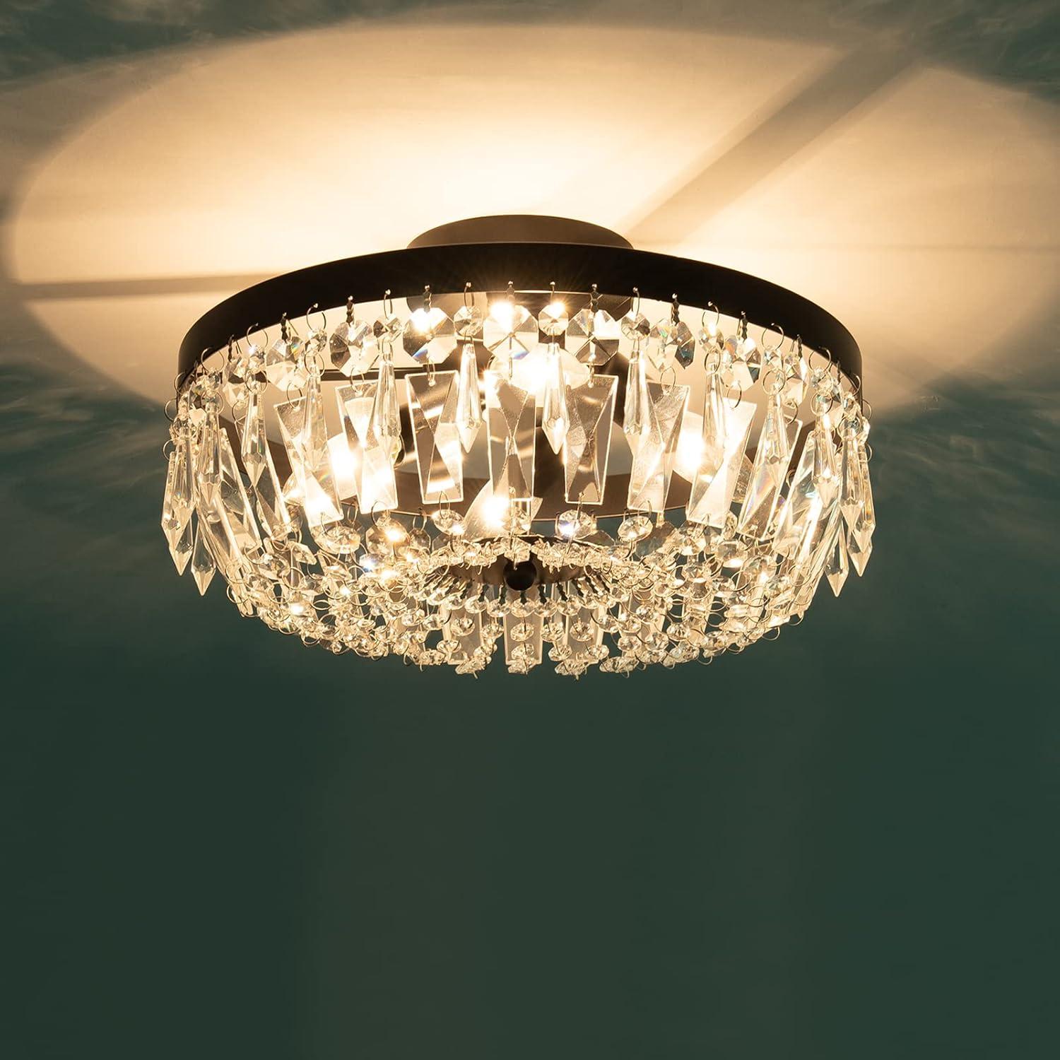 Matte Black Crystal Semi Flush Mount Ceiling Light