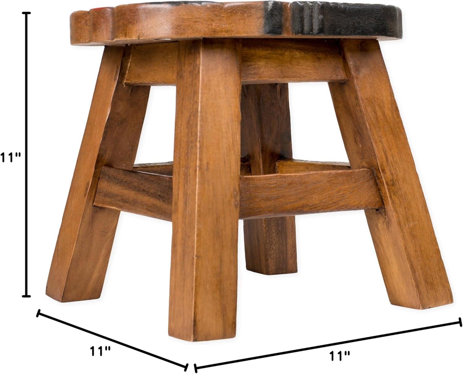 Hand-Carved Acacia Hardwood Decorative Short Stool with Bird Design