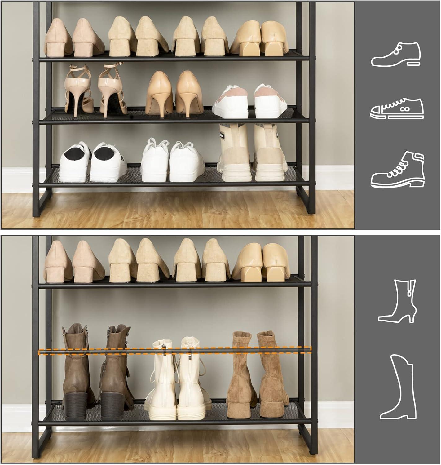 Greige and Black 10-Tier Industrial Shoe Rack with Metal Shelves