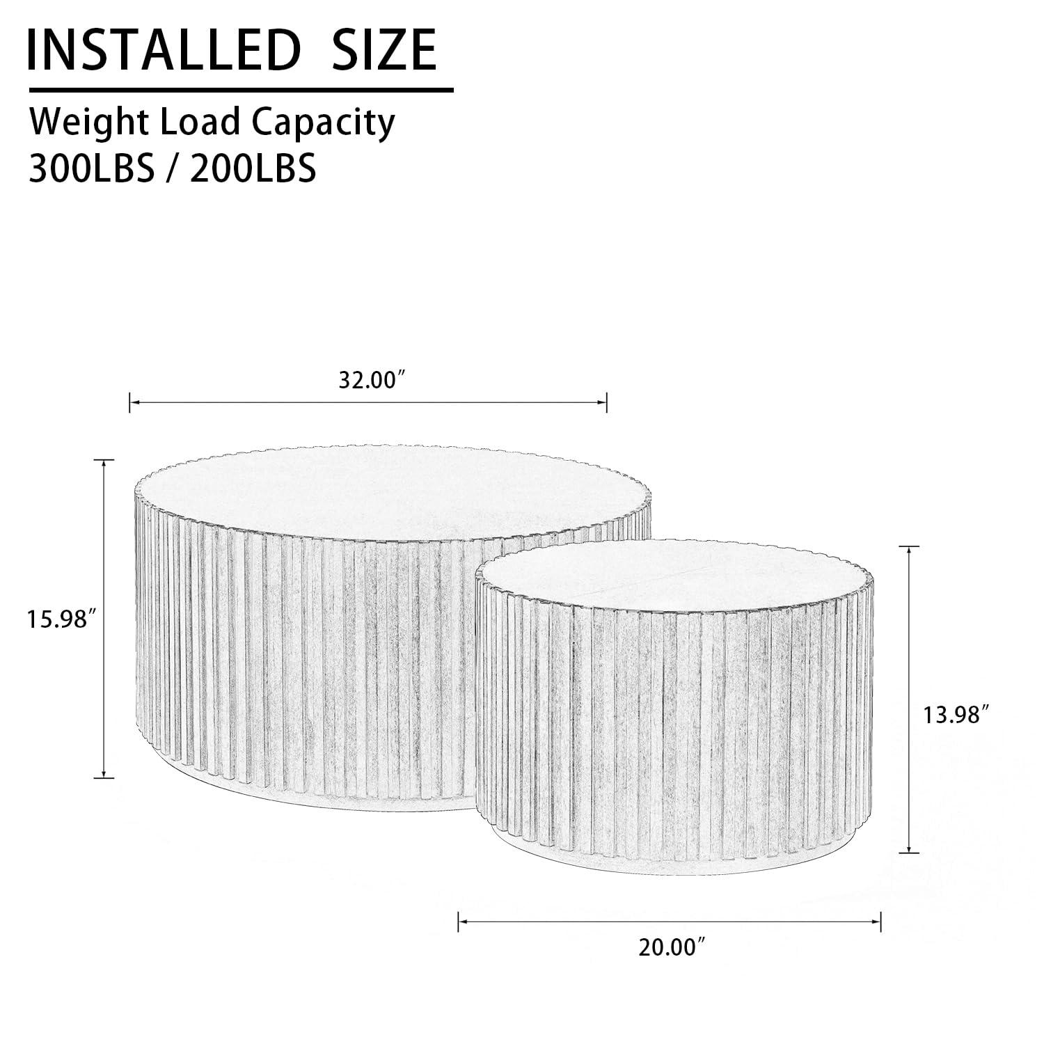 Handcraft Round Coffee Table Set of 2,Brown Nesting Side Table End Table,Modern Drum Side Table for Small Space,Living Room,Office,Bedroom-Cuddlewood