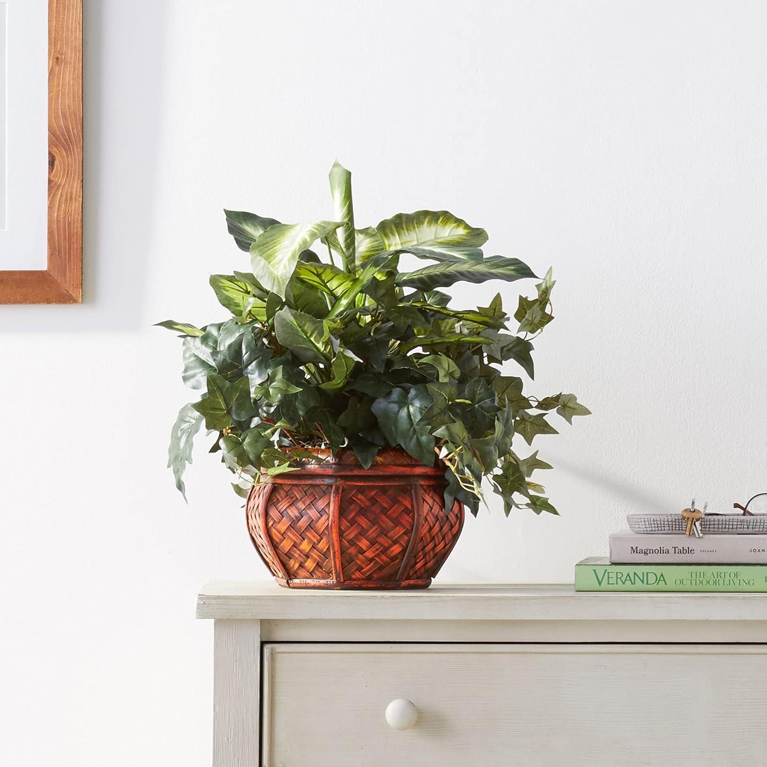 Nearly Natural Dieffenbachia & Ivy with Decorative Planter