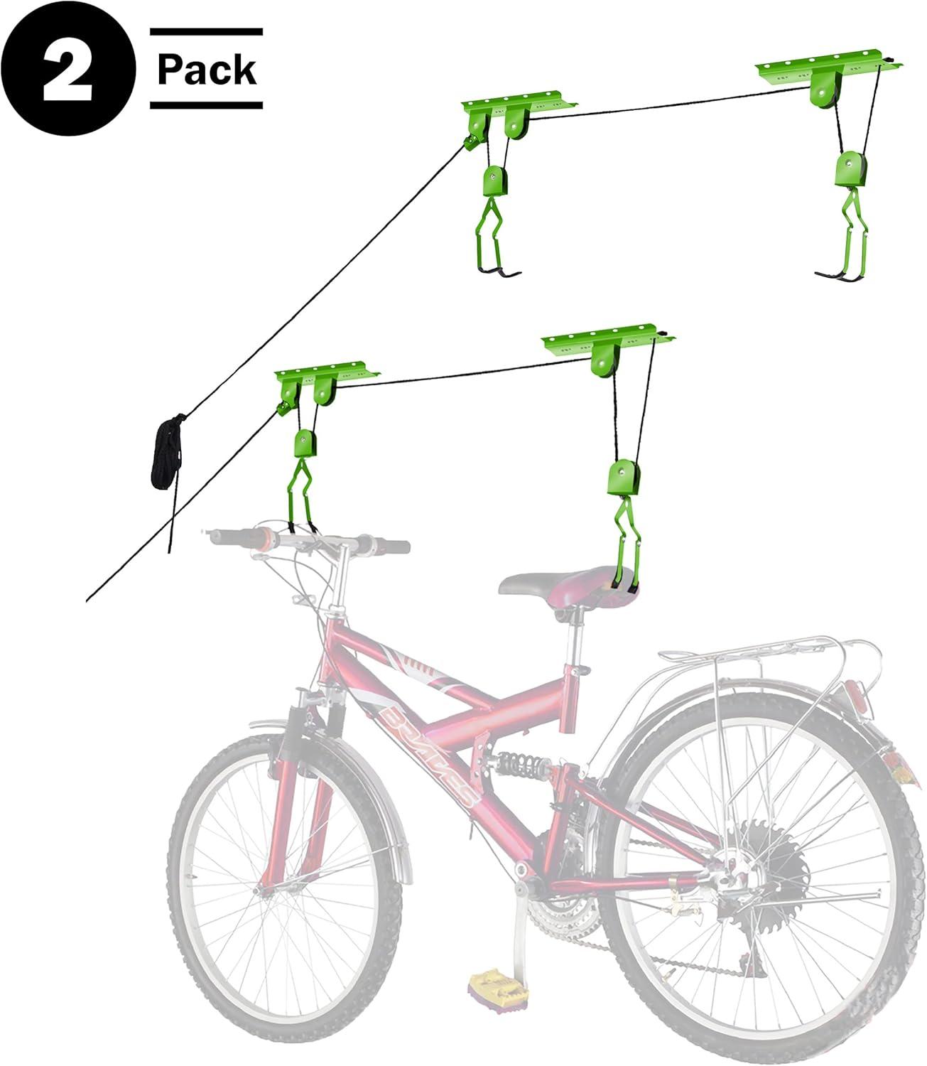 Rad Sportz Bike Hanger Set - Overhead Pulley System - Garage, 100lb Capacity - Bicycles, Ladders