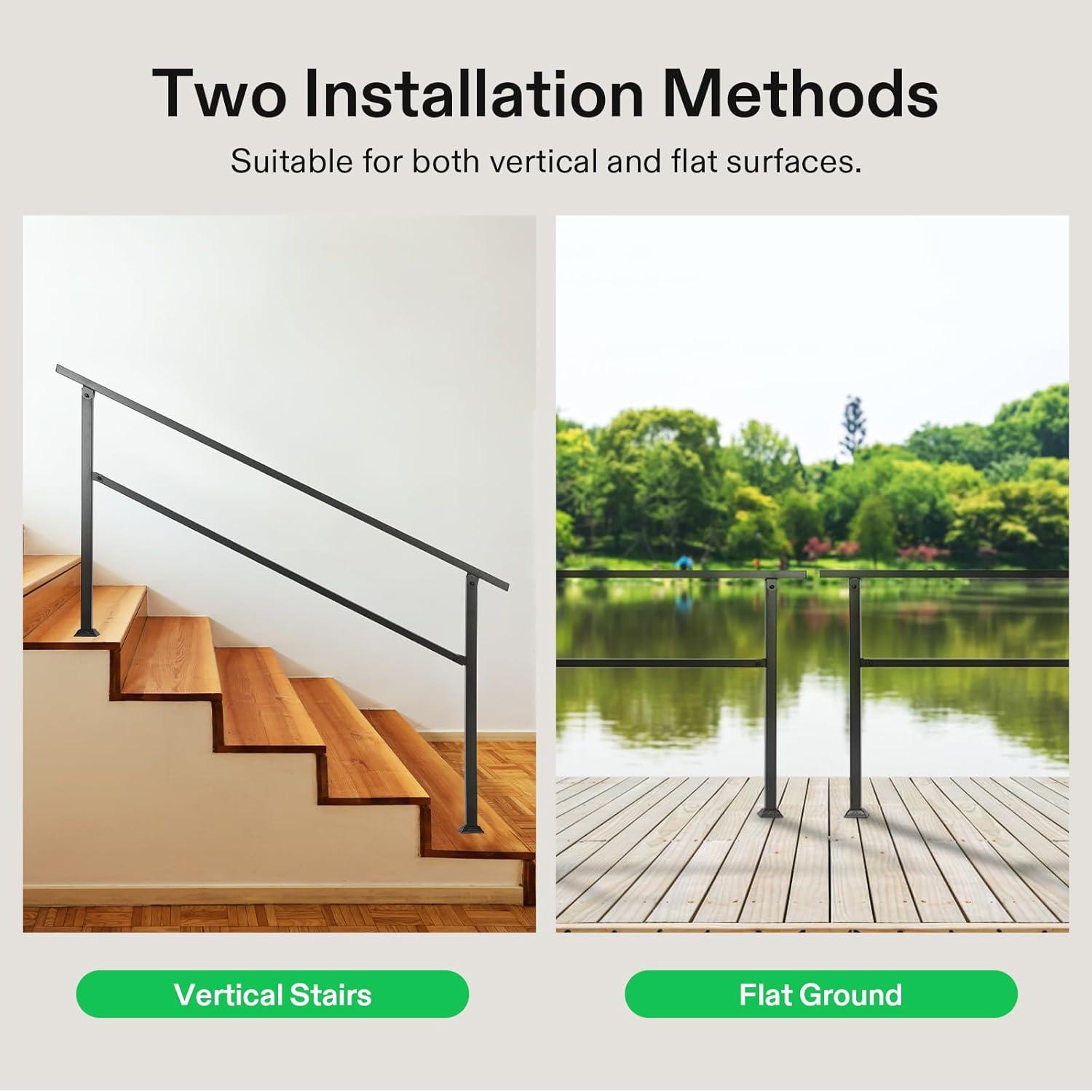 2-Pack 36 in. H x 54 in. W Black Outdoor Wrought Mattle Iron Stair Railing Kit