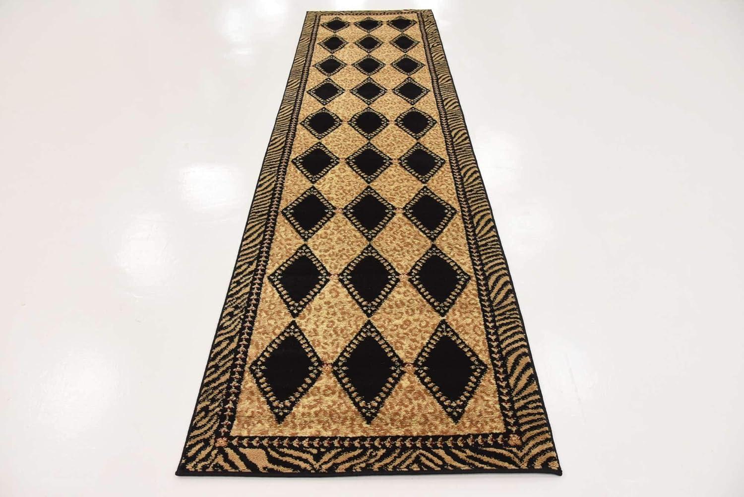 Unique Loom Wildlife Collection Area Rug - Ocelote (2' 7" x 10' Runner Light Brown/Black)