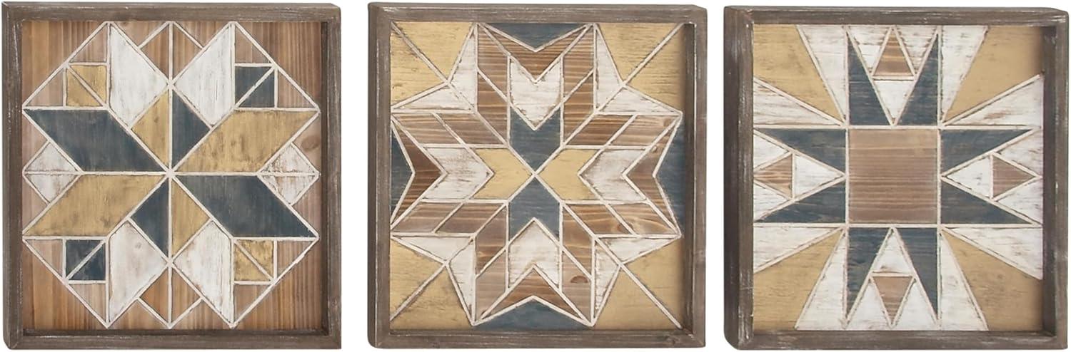 Multi Colored Geometric Wood Wall Decor Set of 3