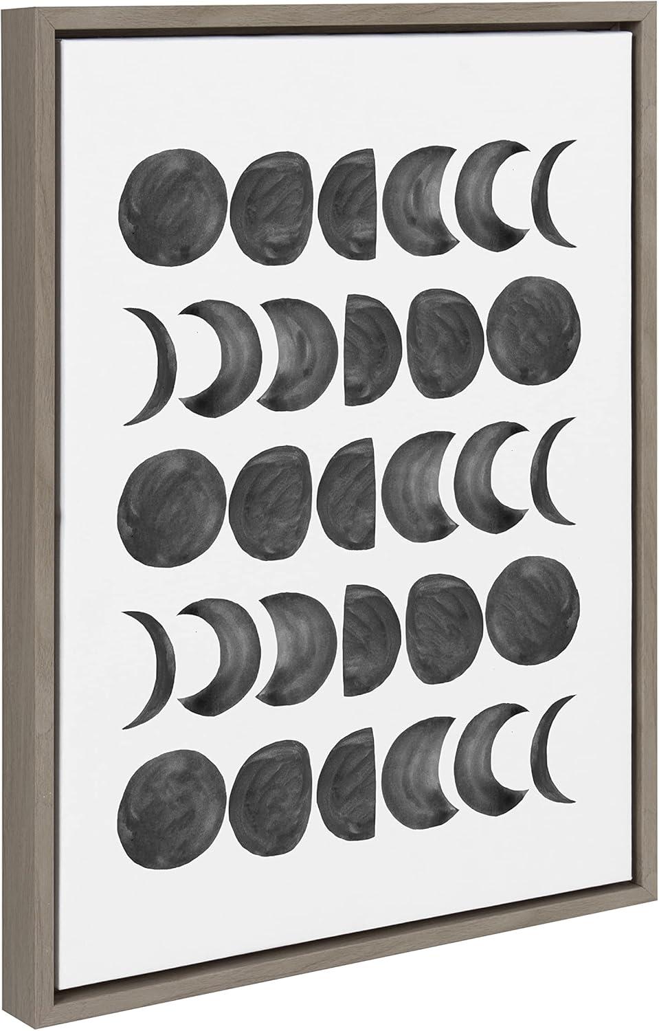 Kate and Laurel Sylvie 901 Moon Phases Black on White Framed Canvas by Teju Reval of SnazzyHues