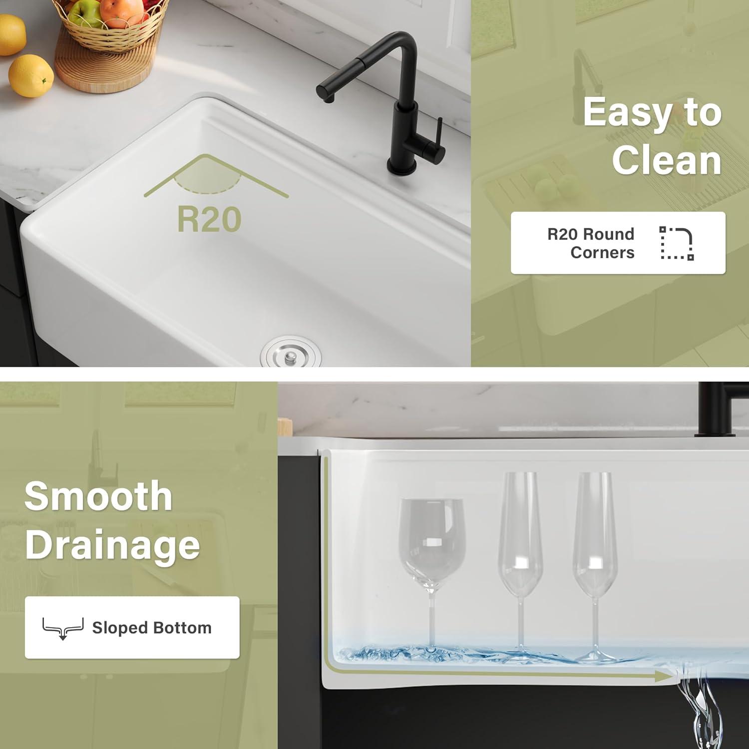 Pure 33 in. Workstation White Kitchen Sink Apron Front Fireclay Farmhouse Sink Single Bowl with Accessory Kit