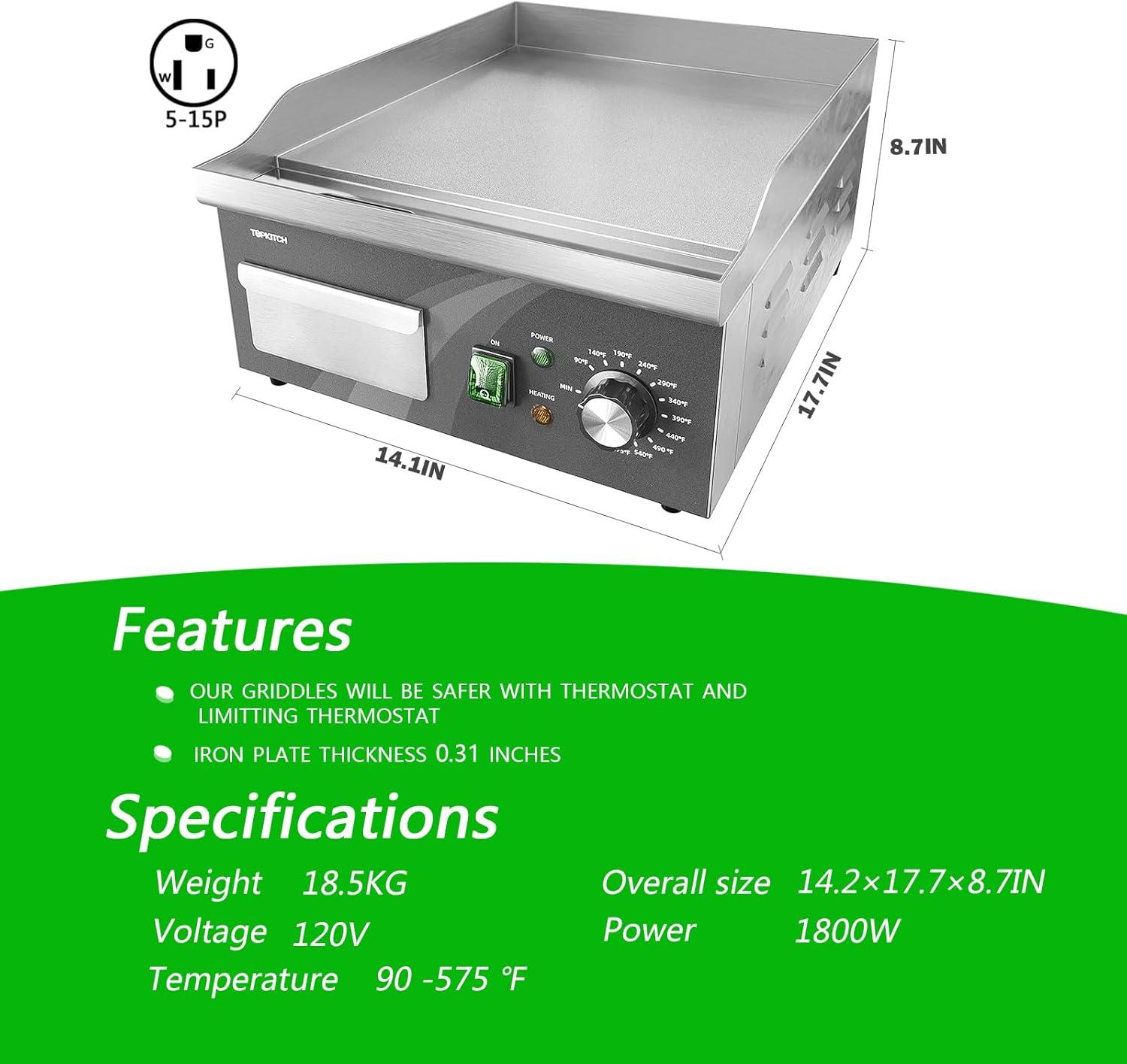 Stainless Steel Commercial Electric Griddle with Adjustable Temperature Control