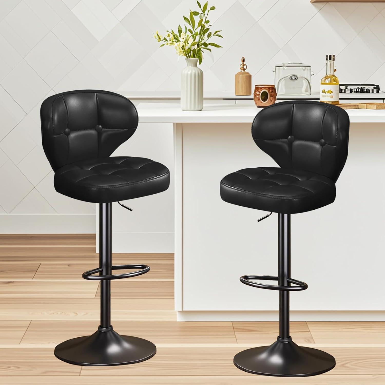 Bar Stools Set of 2, Adjustable Swivel Bar Chairs with 360° Rotation, Padded Counter Stools with Back and Footrest for Kitchen Island, Bistro, Cafe, and Home Use Black2