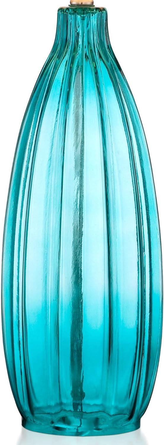 360 Lighting Coastal Table Lamps 30" Tall Set of 2 Fluted Blue Glass White Drum Shade for Living Room Family Bedroom Bedside Nightstand