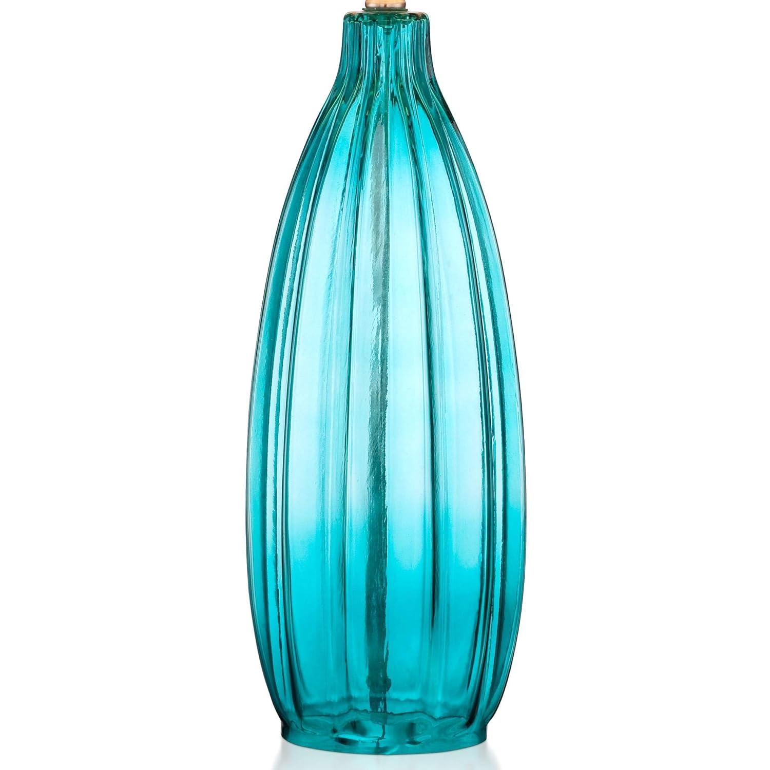 360 Lighting Coastal Table Lamps 30" Tall Set of 2 Fluted Blue Glass White Drum Shade for Living Room Family Bedroom Bedside Nightstand