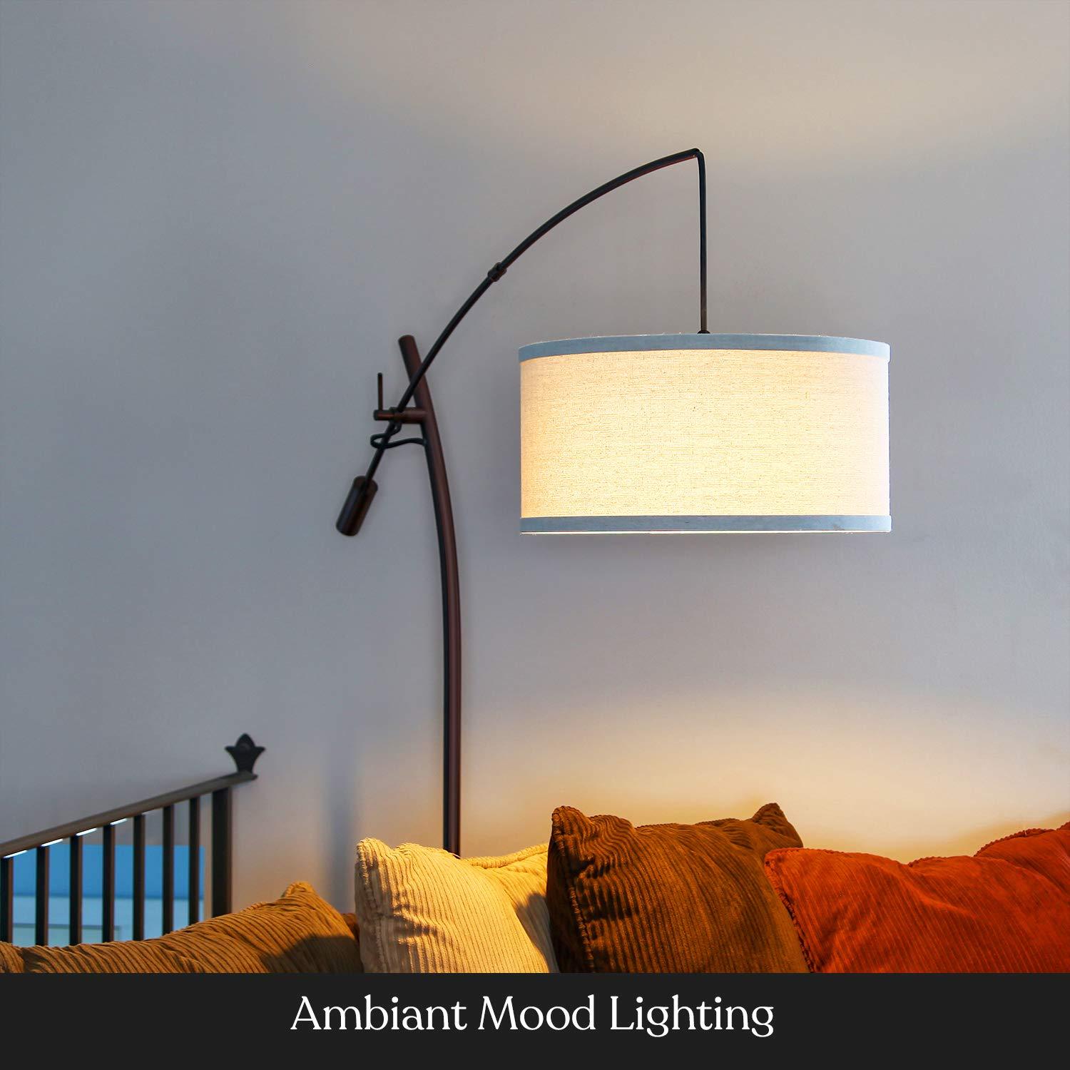 Brightech Grayson 84" Mid-Century Modern Height-Adjustable LED Arc Floor Lamp with Bronze Finish and Beige Cotton Fabric Drum Shade, Bulb Included