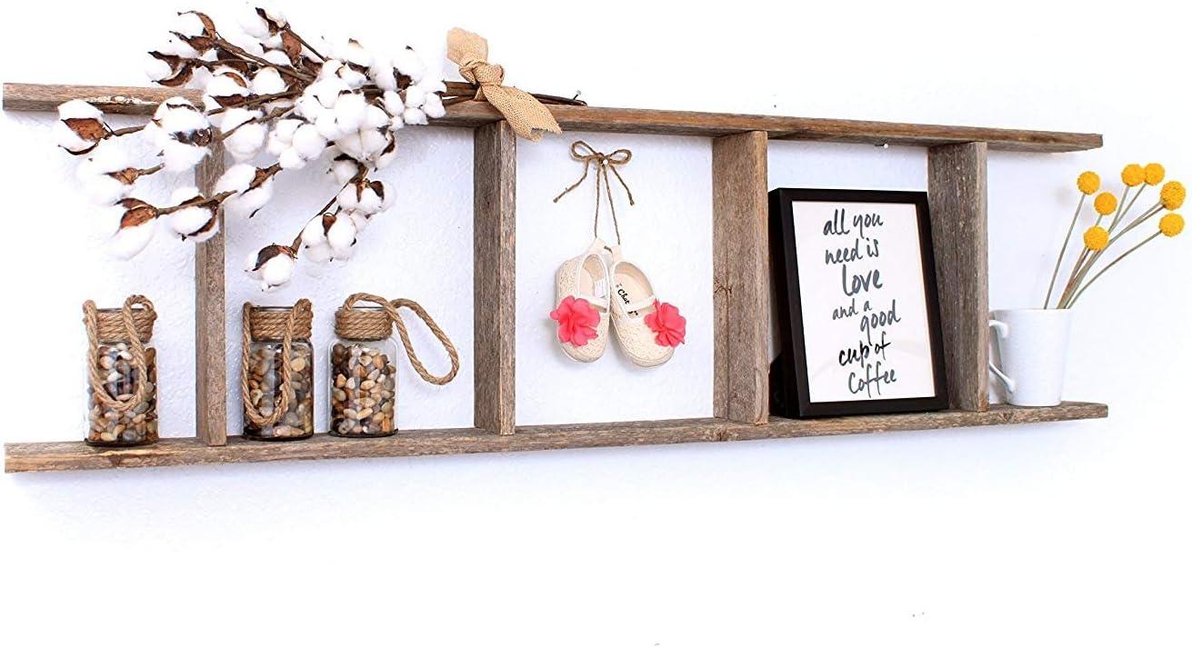 Barnwood Rustic Farmhouse 4ft Weathered Gray Wooden Decorative Bookcase Picket Display Ladder