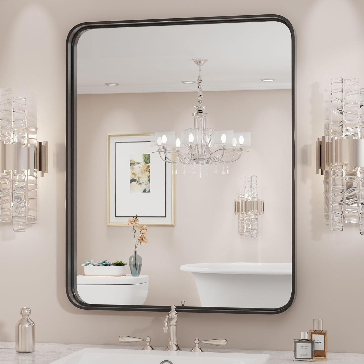 Matte Black Rectangular Aluminum Bathroom Vanity Mirror