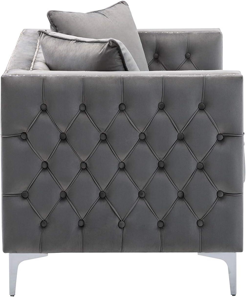 LILOLA Lorreto Gray Button Tufted Velvet Fabric Glam Loveseat