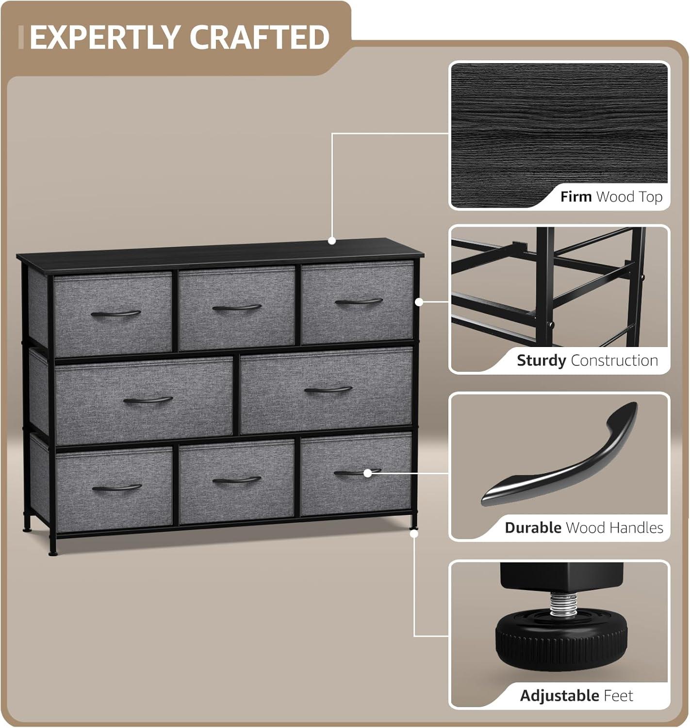 Sorbus 8 Drawers Wide Dresser - Organizer Unit with Steel Frame Wood Top and handle, Fabric Bins - Amazing for household decluttering