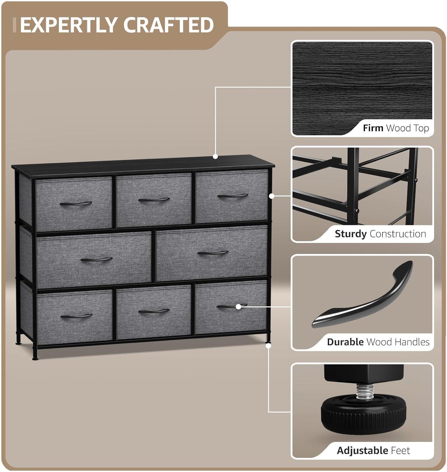 Sorbus 8 Drawers Chest Dresser - Black